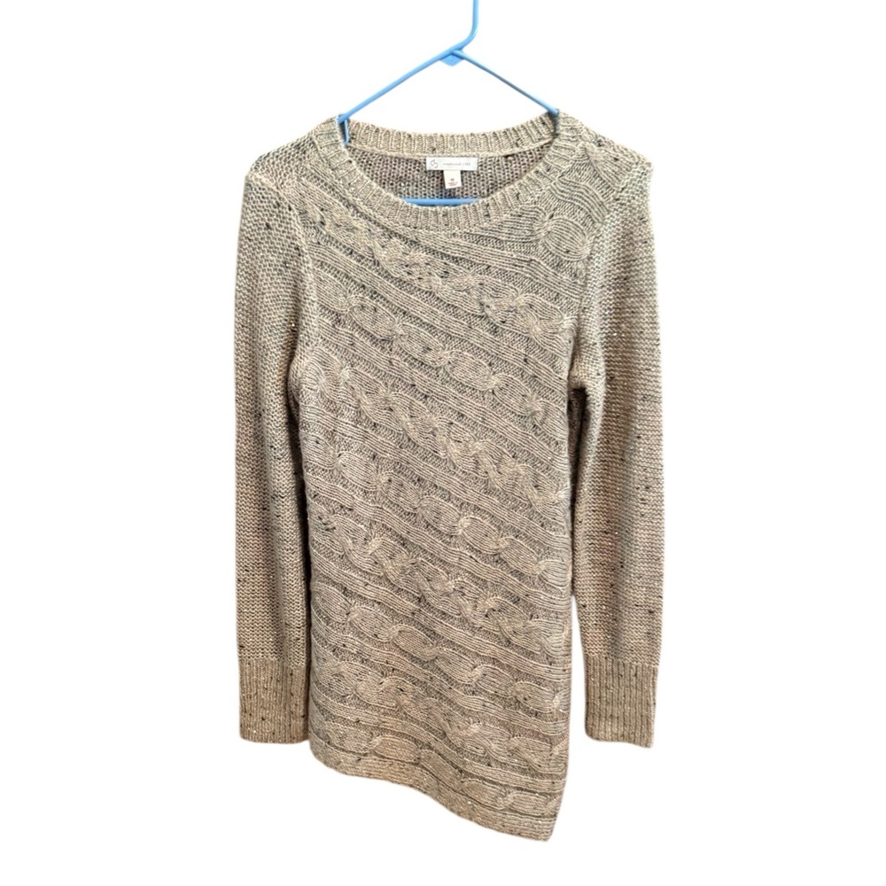 Dress Barn Beige Sequin Asymmetrical Cable Knit Sweater